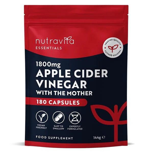 Nutravita Apple Cider Vinegar Capsules 1800mg - ACV with Mother - 180 High Strength Vegan Capsules from UK Grown Apples, 60 Day Supply - Alternative to Apple Cider Vinegar Tablets - Raw & Unfiltered
