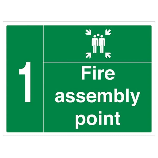 VSafety Fire Assembly Point w/Family No. 1-800x600mm Class RA1 Reflective 3mm Aluminium Composite With Anti-Graffiti Coating & Fixing Channel Safety Sign