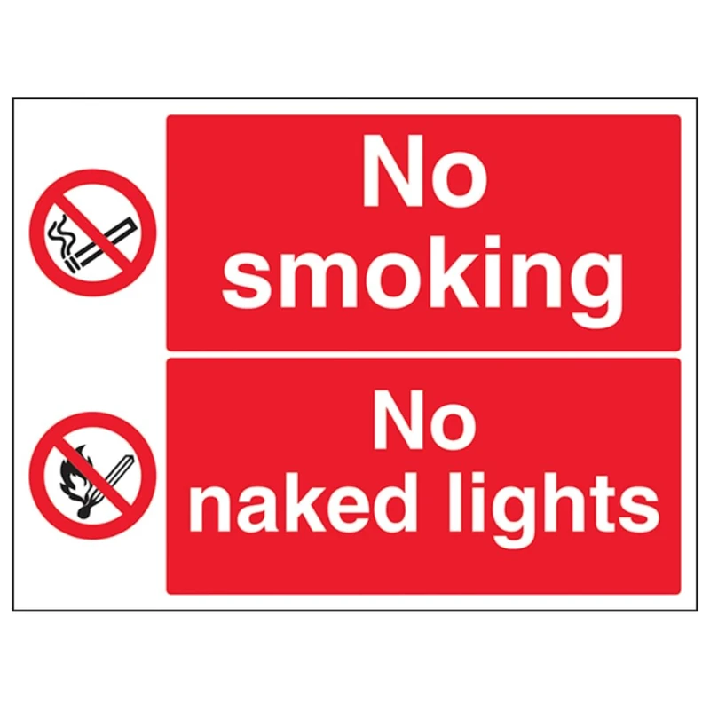 VSafety No smoking, no naked light - 800x600mm 3mm Aluminium Composite With Fixing Channel Safety Sign - Image 1