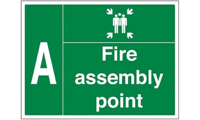 V Safety Fire Assembly Point with Family and Letter A - 800x600mm 2mm Rigid Plastic Safety Sign