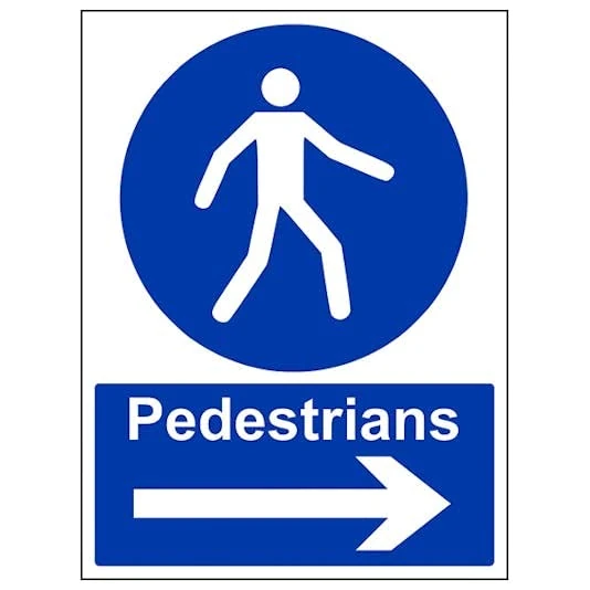 VSafety Mandatory General-Pedestrians.Arrow right-600x800mm Class RA1 Reflective 3mm Aluminium Composite With Anti-Graffiti Coating & Fixing Channel Safety Sign