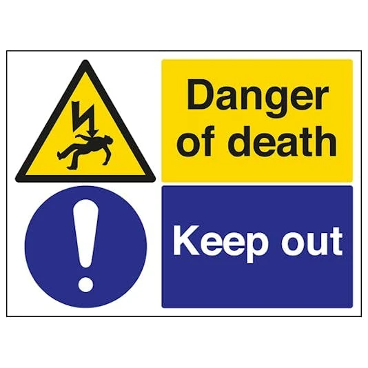 VSafety Danger Of Death/Keep Out - 800x600mm Class RA1 Reflective 3mm Aluminium Composite With Anti-Graffiti Coating & Fixing Channel Safety Sign