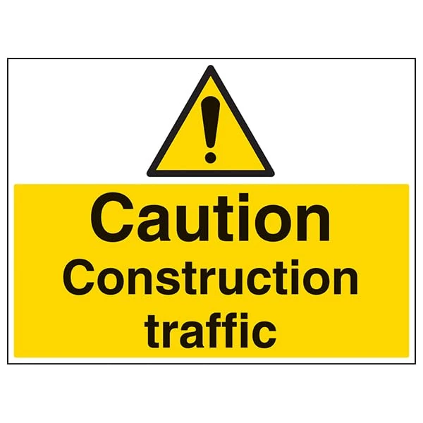 V Safety Caution, Construction traffic - 800x600mm Class RA1 Reflective 3mm Aluminium Composite With Fixing Channel Safety Sign