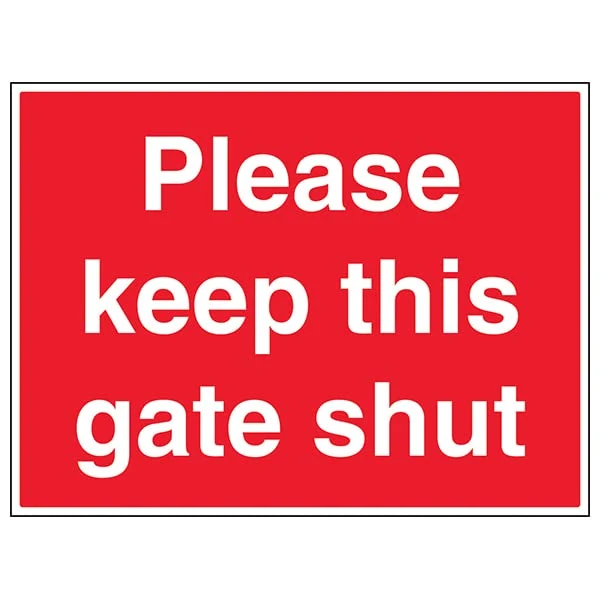 VSafety Please keep this gate shut - 800x600mm 3mm Aluminium Composite With Anti-Graffiti Coating & Fixing Channel Safety Sign