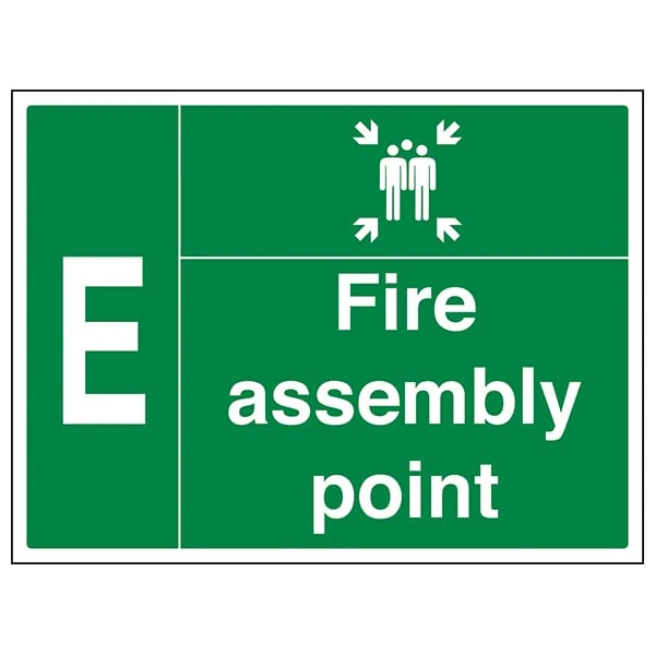 VSafety Fire Assembly Point w/Family - E - 800x600mm Class RA1 Reflective 3mm Aluminium Composite With Fixing Channel Safety Sign