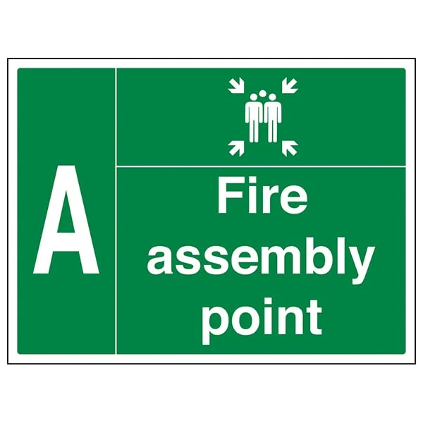 VSafety Fire Assembly Point w/Family - A -800x600mm 3mm Aluminium Composite With Anti-Graffiti Coating Safety Sign