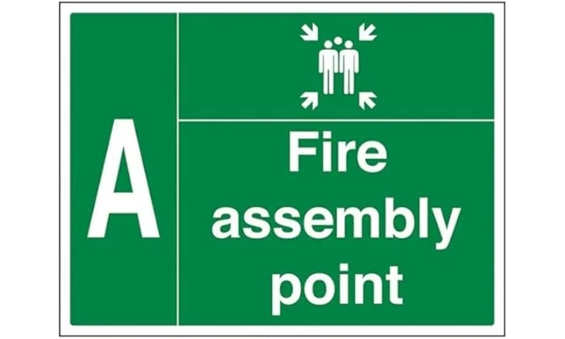 VSafety Fire Assembly Point with Family and Letter A - 800x600mm 3mm Aluminium Composite Safety Sign
