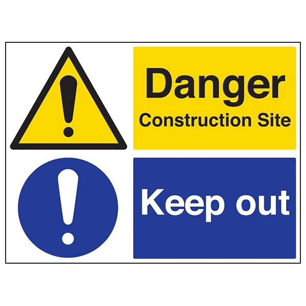 VSafety Danger Construction Site/Keep Out - 800x600mm 3mm Aluminium Composite With Anti-Graffiti Coating & Fixing Channel Safety Sign