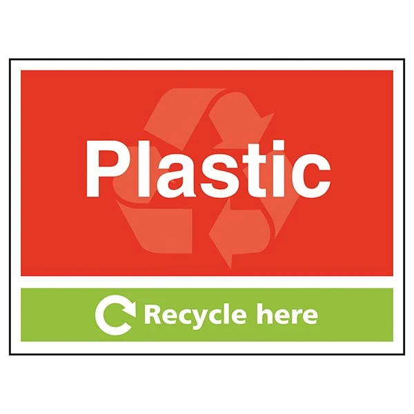 VSafety Plastic Recycle Here - 800x600mm 3mm Aluminium Composite With Anti-Graffiti Coating & Fixing Channel Safety Sign