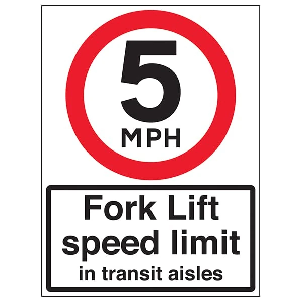 VSafety 5 MPH Fork Lift Speed - 600x800mm Class RA1 Reflective 3mm Aluminium Composite With Anti-Graffiti Coating Safety Sign