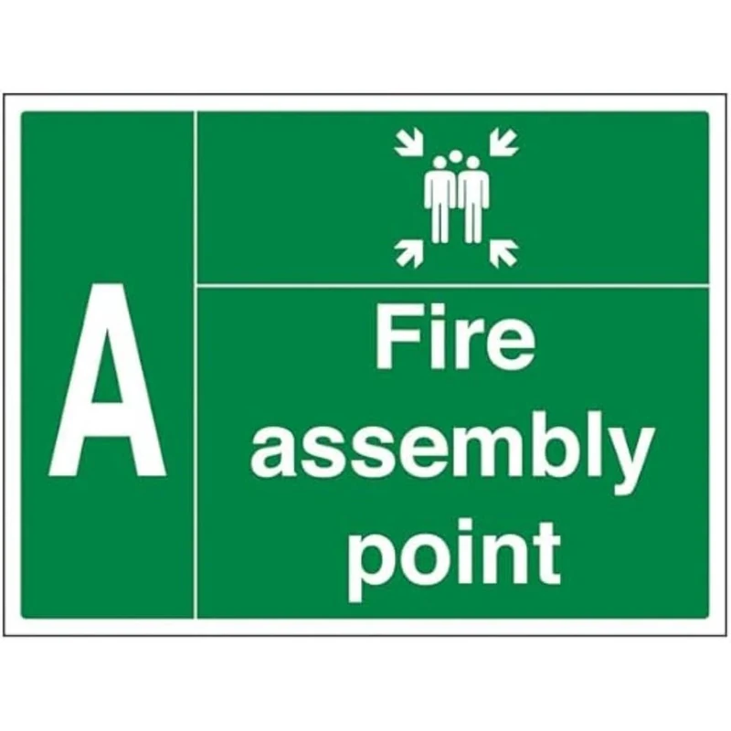 V Safety Fire Assembly Point w/Family - A -800x600mm Class RA1 Reflective 3mm Aluminium Composite With Anti-Graffiti Coating Safety Sign