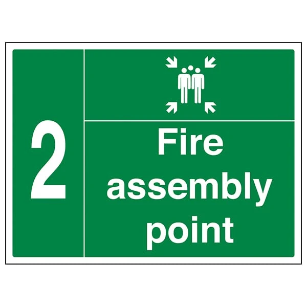 VSafety Fire Assembly Point w/Family No. 2-800x600mm 2mm Rigid Plastic Safety Sign - Image 1