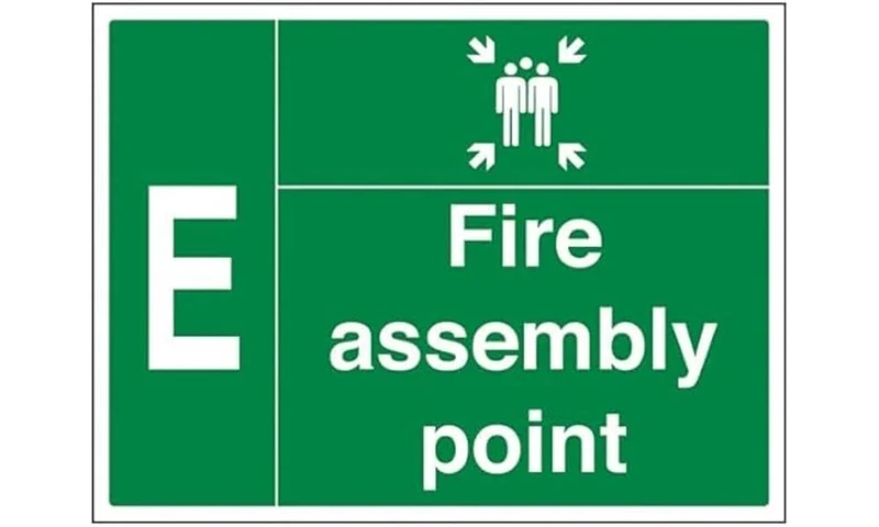 VSafety Fire Assembly Point w/Family - E - 800x600mm 2mm Rigid Plastic Safety Sign