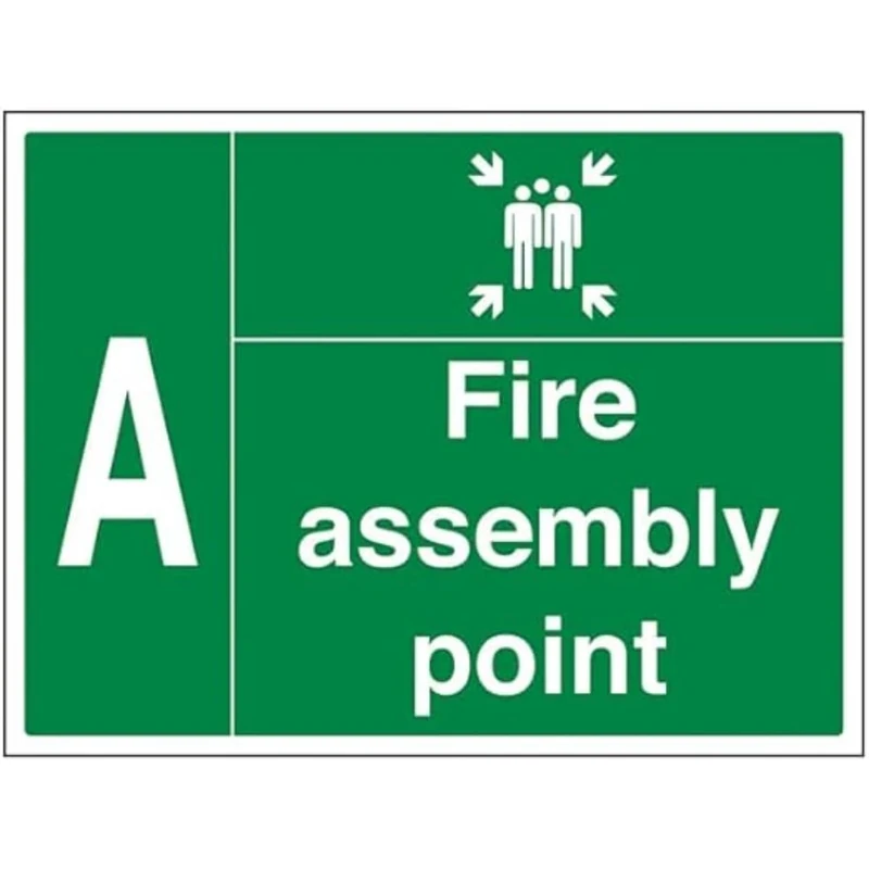 VSafety Fire Assembly Point with Family and Letter A - 800x600mm Class RA1 Reflective 3mm Aluminium Composite Safety Sign