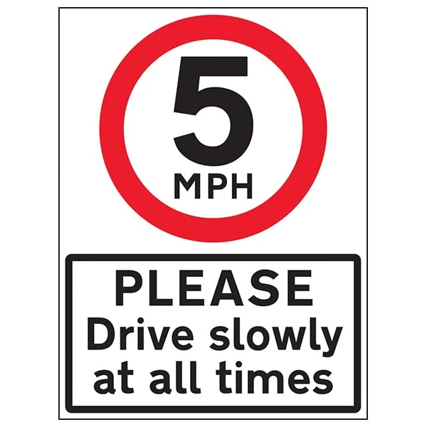 VSafety 5 MPH Please Drive Slowly - 600x800mm Class RA1 Reflective 3mm Aluminium Composite With Anti-Graffiti Coating Safety Sign