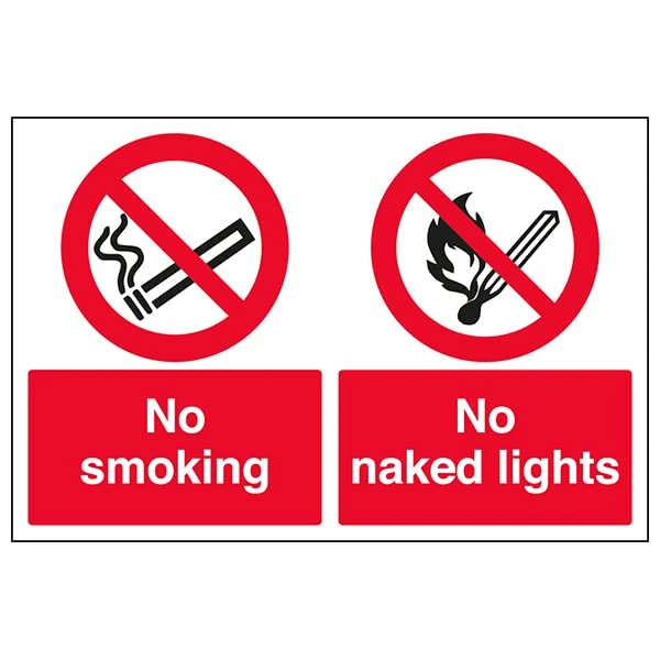 VSafety No Smoking/No Naked Light - 800x600mm Class RA1 Reflective 3mm Aluminium Composite Safety Sign