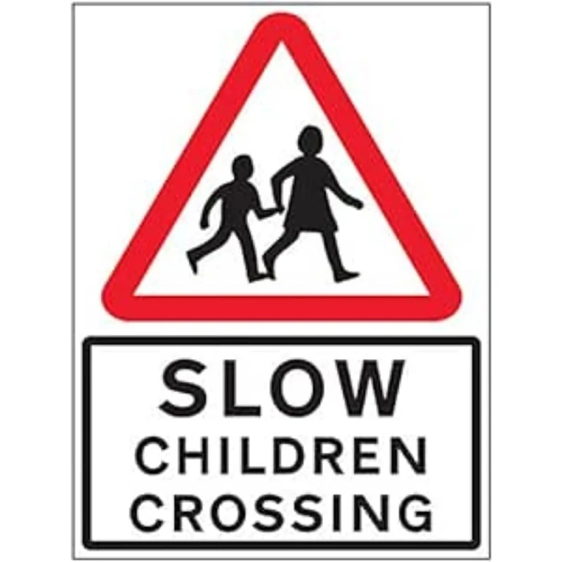 VSafety Slow, Children Crossing - 600x800mm 3mm Aluminium Composite With Fixing Channel Safety Sign