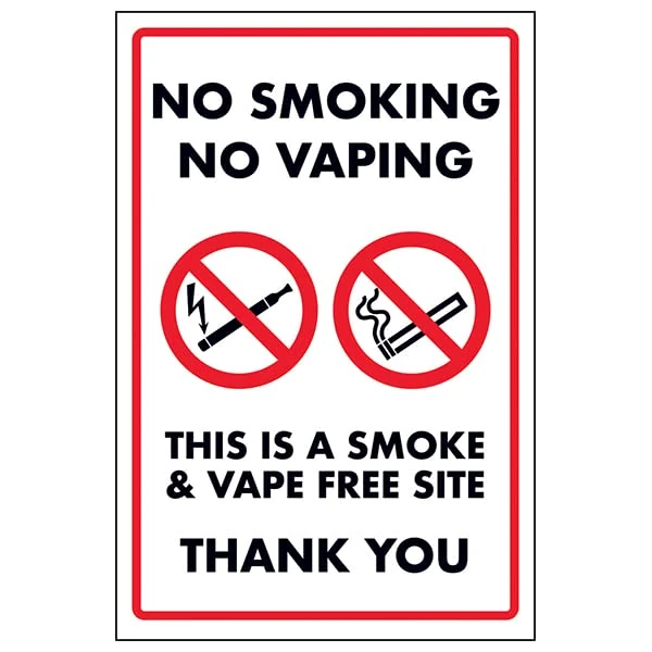V Safety No Smoking No Vaping/This is a Smoke&Vape Free…-600x800mm 2mm Rigid Plastic Safety Sign