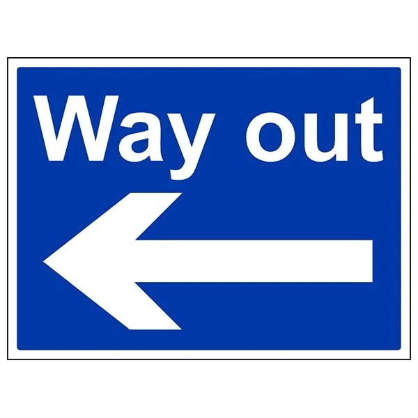 V Safety Mandatory General-Way out,Arrow left-800x600mm Class RA1 Reflective 3mm Aluminium Composite With Anti-Graffiti Coating & Fixing Channel Safety Sign