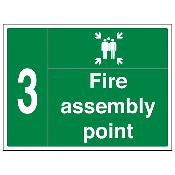 VSafety Fire Assembly Point w/Family No. 3-800x600mm 3mm Aluminium Composite With Anti-Graffiti Coating & Fixing Channel Safety Sign