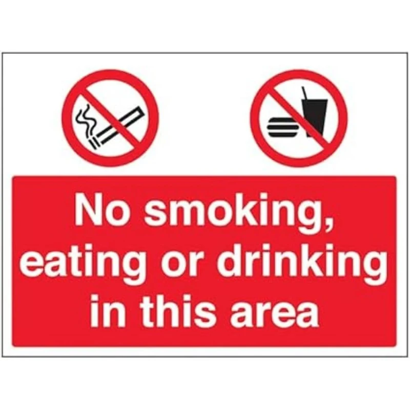 V Safety No Smoking/Eating/Drinking In This Area-800x600mm 3mm Aluminium Composite With Fixing Channel Safety Sign