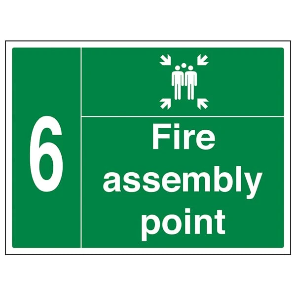VSafety Fire Assembly Point w/Family No. 6-800x600mm Class RA1 Reflective 3mm Aluminium Composite With Anti-Graffiti Coating & Fixing Channel Safety Sign