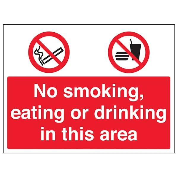 VSafety No Smoking/Eating/Drinking In This Area - 800x600mm 3mm Aluminium Composite Safety Sign