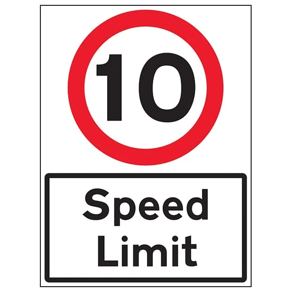 VSafety 10 MPH Speed Limit - 600x800mm Class RA1 Reflective 3mm Aluminium Composite With Fixing Channel Safety Sign