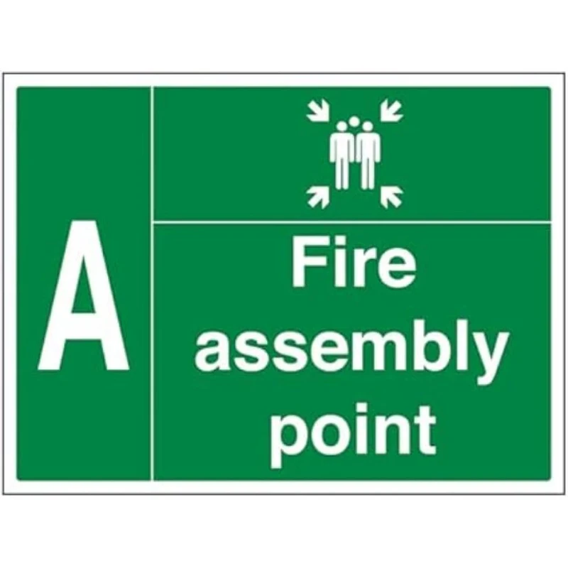 V Safety Fire Assembly Point w/Family - A -800x600mm 3mm Aluminium Composite With Fixing Channel Safety Sign