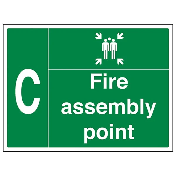 VSafety Fire Assembly Point w/Family - C - 800x600mm Class RA1 Reflective 3mm Aluminium Composite With Fixing Channel Safety Sign