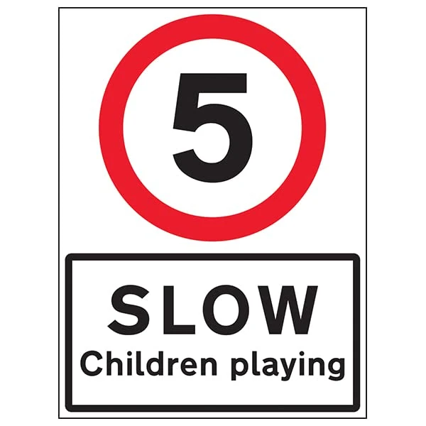 VSafety 5 MPH Children Playing - 600x800mm Class RA1 Reflective 3mm Aluminium Composite With Anti-Graffiti Coating & Fixing Channel Safety Sign