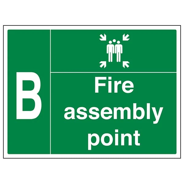 VSafety Fire Assembly Point w/Family - B - 800x600mm 3mm Aluminium Composite With Anti-Graffiti Coating Safety Sign