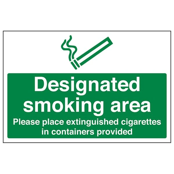 V Safety Designated Smoking...Place Extinguished...-800x600mm 3mm Aluminium Composite With Anti-Graffiti Coating & Fixing Channel Safety Sign