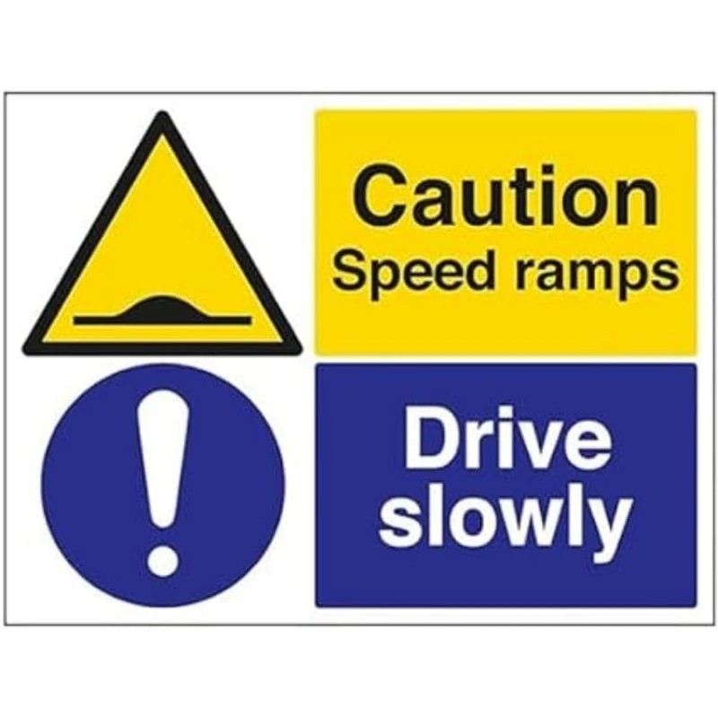 V Safety Caution Speed Ramps/Drive Slowly - 800x600mm 3mm Aluminium Composite Safety Sign - Image 1