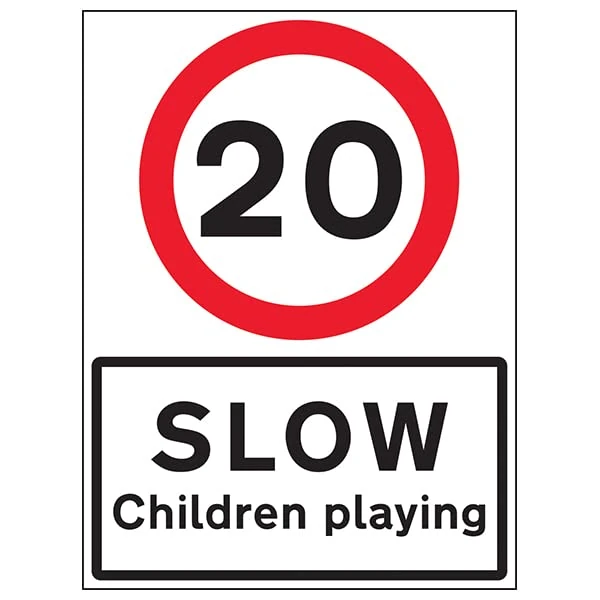 VSafety 20 MPH Children Playing - 600x800mm Class RA1 Reflective 3mm Aluminium Composite With Anti-Graffiti Coating Safety Sign