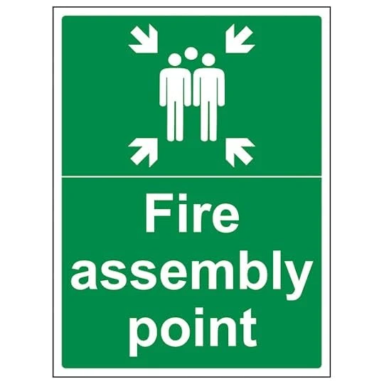 VSafety Fire Assembly Point with Family 600x800mm 2mm Rigid Plastic Safety Sign