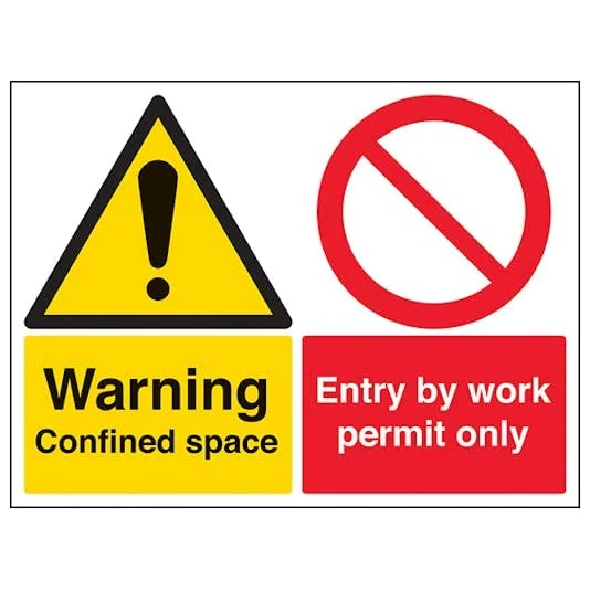 VSafety Confined space/Entry by work permit only - 800x600mm 3mm Aluminium Composite With Anti-Graffiti Coating & Fixing Channel Safety Sign