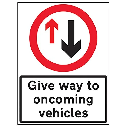 VSafety Give Way To Oncoming Traffic - 600x800mm Class RA1 Reflective 3mm Aluminium Composite With Anti-Graffiti Coating & Fixing Channel Safety Sign