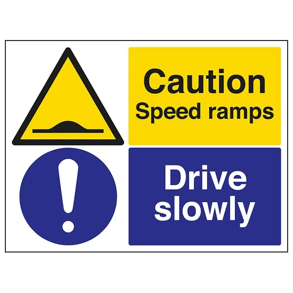 VSafety Caution Speed Ramps/Drive Slowly - 800x600mm Class RA1 Reflective 3mm Aluminium Composite With Anti-Graffiti Coating & Fixing Channel Safety Sign