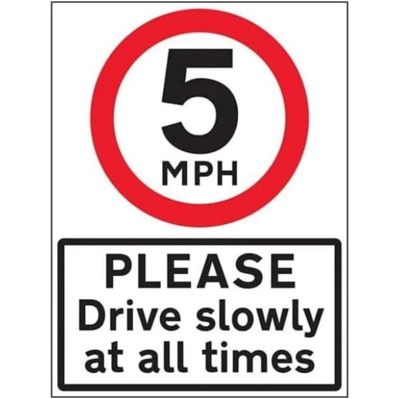 V Safety 5 MPH Please Drive Slowly - 600x800mm Class RA1 Reflective 3mm Aluminium Composite With Anti-Graffiti Coating & Fixing Channel Safety Sign