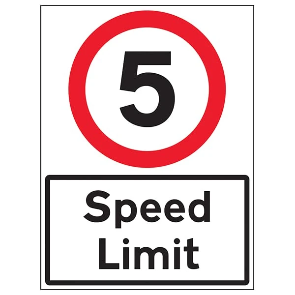 VSafety 5 MPH Speed Limit - 600x800mm 2mm Rigid Plastic Safety Sign