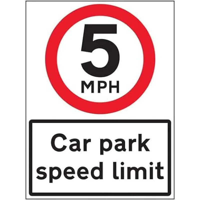 V Safety 5 MPH Car Park Speed Limit - 600x800mm 3mm Aluminium Composite With Fixing Channel Safety Sign