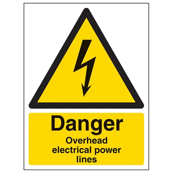 V Safety Danger, overhead electrical power lines - 600x800mm 3mm Aluminium Composite With Anti-Graffiti Coating & Fixing Channel Safety Sign