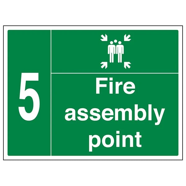 VSafety Fire Assembly Point w/Family No. 5-800x600mm Class RA1 Reflective 3mm Aluminium Composite With Fixing Channel Safety Sign