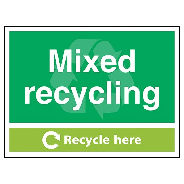 VSafety Mixed Recycling Recycle Here - 800x600mm 3mm Aluminium Composite With Anti-Graffiti Coating Safety Sign