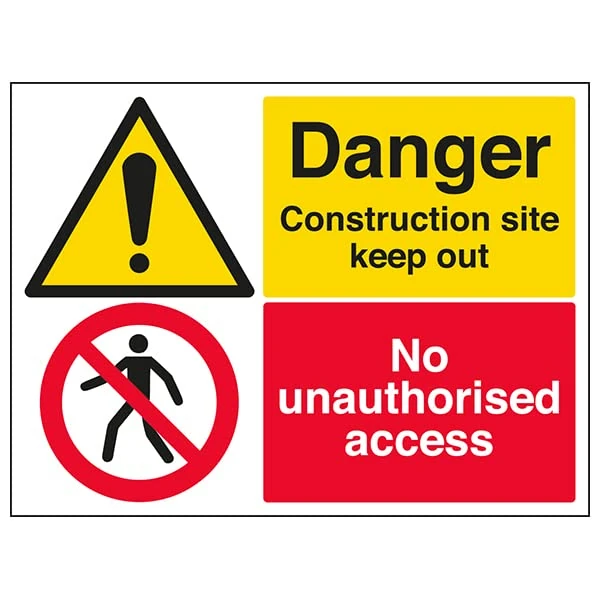 VSafety Danger Cnstructn Site Keep Out/No Unauth Acc...-800x600mm Class RA1 Reflective 3mm Aluminium Composite With Fixing Channel Safety Sign