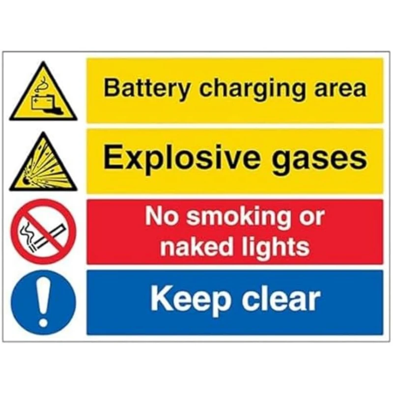 V Safety Battery Charging/Explosive/No Smoking/Keep Clear - 800x600mm 3mm Aluminium Composite Safety Sign - Image 1