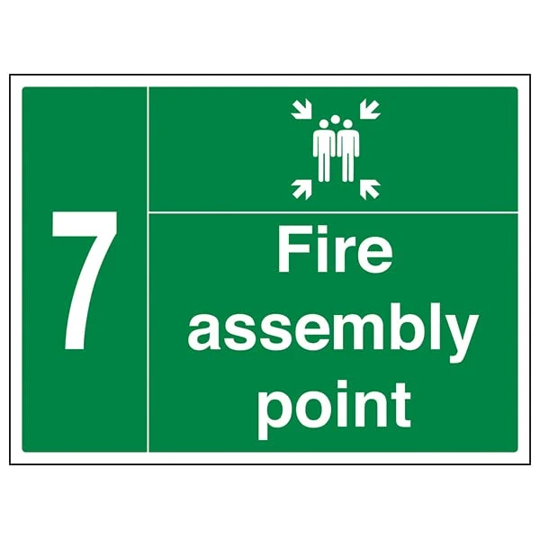 VSafety Fire Assembly Point w/Family No. 7-800x600mm Class RA1 Reflective 3mm Aluminium Composite With Fixing Channel Safety Sign
