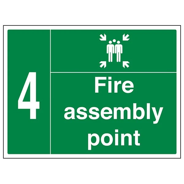 VSafety Fire Assembly Point w/Family No. 4-800x600mm 3mm Aluminium Composite With Anti-Graffiti Coating & Fixing Channel Safety Sign