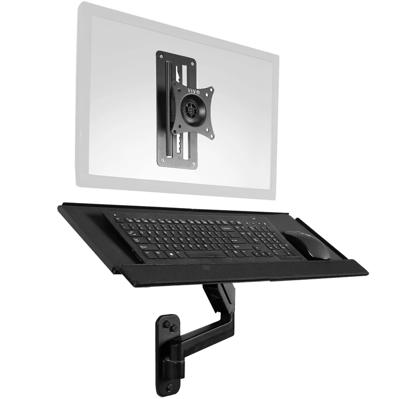 VIVO Sit-Stand 17 to 32 inch Single Monitor Wall Mount with Pneumatic Arm Keyboard Tray Combo, Height Adjustable, Max VESA 100x100mm, Black, MOUNT-VWKB1 - Image 1